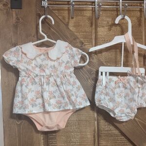 Baby Floral Dress & Bloomer Set in Peach and White